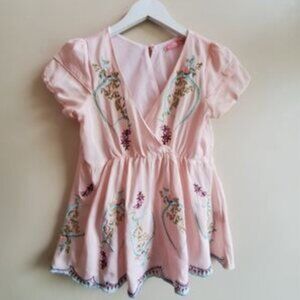 Vintage Y2K Pure Vida Pink Embroidered Wrap Style Top, Size Medium Fairycore/Cot